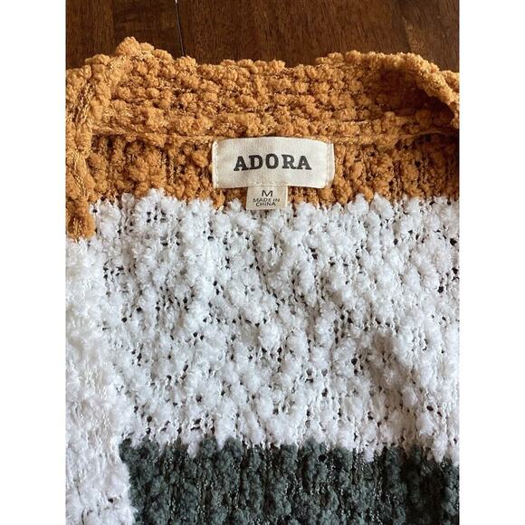 Adora Super Soft Striped Popcorn Puff Cardigan Sweater Gold Gray White Sz Medium - Picture 9 of 11